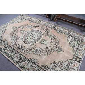 Turkish Rug, Large 5.6x8.6 ft Vintage Rug, <b>Brown</b> Green Camouflage <b>Wool</b> Rug - Product Image 4