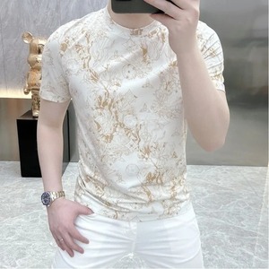 T-shirt décontracté personnalisé à manches courtes pour hommes, vêtements de sport de fitness à la mode, col rond, 100% coton pour hommes - Product Image 5