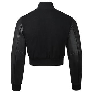 Chaqueta universitaria recortada de cuero y lana de primera calidad para mujer con características transpirables impermeables y cortavientos de manga larga - Product Image 5