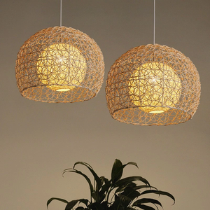 Handwoven Round Rattan Lampshade for Pendant, <b>Ceiling</b>, and <b>Hanging</b>, Boho and Rustic Interiors - Product Image 6