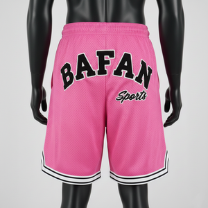Shorts de basket-ball pour hommes, tissu en maille polyester de qualité, empiècements contrastés avec logo personnalisé appliqué, shorts de sport pour hommes. - Product Image 2