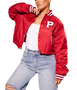 Chaqueta Bomber de satén personalizada para mujer, chaquetas informales universitarias abotonadas de manga larga con botones, ropa de abrigo de talla grande, chaqueta universitaria transpirable - Product Image 3