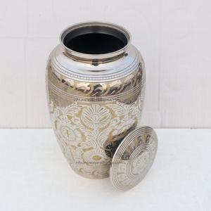 Premium Handcrafted Metal Cremation Urn Classic Golden <b>Net</b> Brass Design Carved Engraving Custom Print Human Ashes Storage - Product Image 4