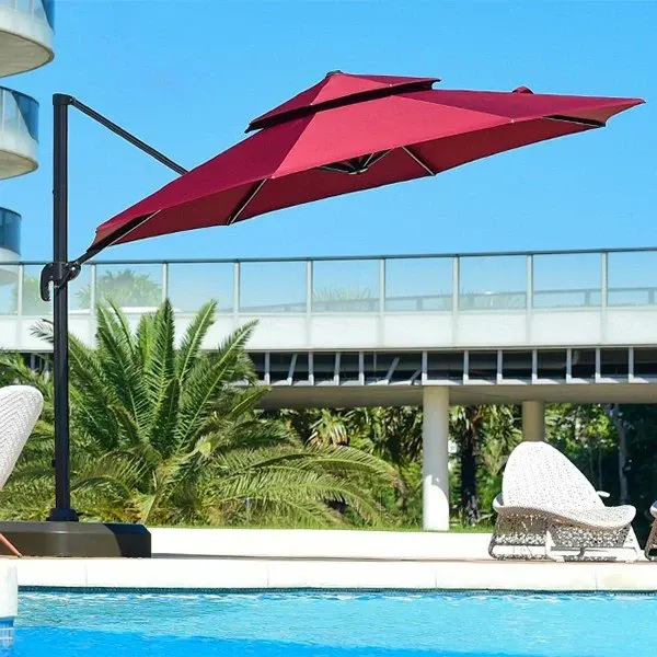 KAKADU Parasol Romawi besar 3.5M payung Offset restoran luar ruangan kantilever aluminium dengan lampu LED untuk penggunaan pantai Hotel