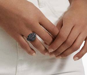 เครื่องประดับชุบเงินสเตอริง925เซตย้อนกลับแหวนตราสัญลักษณ์สำหรับเครื่องประดับแฟชั่นของผู้หญิงพร้อมแหวนเพชรสีดำ - Product Image 4