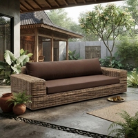 Chaise de jardin en rotin tressée à la main, durable, moderne, portable, avec coussins marron confortables, idéale pour patio, jardin et parc