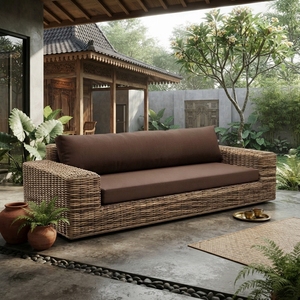 Chaise de jardin en rotin tressée à la main, durable, moderne, portable, avec coussins marron confortables, idéale pour patio, jardin et parc - Product Image 2