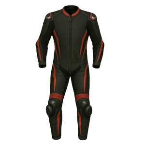 Traje de moto de carreras de pista de cuero de vaca genuino negro con Paneles Rojos 2 piezas CE chaqueta blindada y pantalón conjunto de motocicleta - Product Image 5