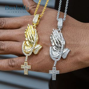 Design de mode Prier Main 925 Argent 18k Or Blanc Plaqué VVS Moissanite Diamant Hip Hop Bijoux Hommes Pendentif - Product Image 3