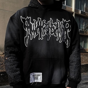 เสื้อฮู้ดมีซิปผ้าเฟรนช์เทอร์รี่สำหรับผู้ชายโลโก้ปักลายและตัดปะแนวสตรีท - Product Image 4