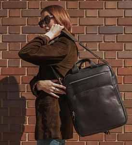 Sac à dos pour ordinateur portable en cuir véritable noir, unisexe, pour les voyages d'affaires, extensible, avec fermeture éclair, résistant à l'eau, grande capacité - Product Image 3