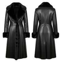 Manteau long de luxe en cuir véritable pour femme, fait main, noir, vêtement d'extérieur d'hiver, écologique, respirant, séchage rapide, coupe ajustée, broderie