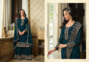 Nuevo estilo Bollywood Pure Organza Kurtis con viscosa de seda Palazzo y traje pesado Dupaata de red bordada - Product Image 2