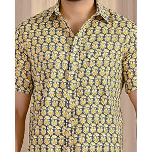 Men's Casual Cotton Printed <b>Half</b> Sleeves <b>Shirt</b> 100% Grey Poplin Breathable Stand Collar Size XL - Product Image 2