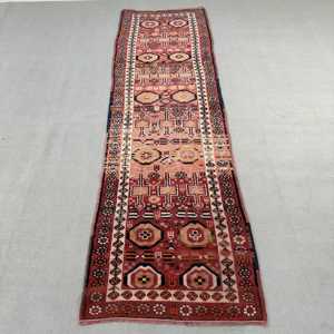 Turkish Vintage <b>Runner</b> Rug 3.2x10.4 ft, <b>Red</b> Black Persian Wool Rug - Product Image 1