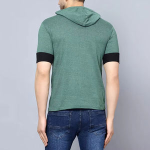 Camiseta de algodón con capucha para hombre, ropa de gimnasio informal ligera al por mayor, jersey de moda con impresión de logotipo personalizado - Product Image 6