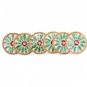 Posavasos Artesanales de Nácar con Borde de Ratán Natural para Distribución al por Mayor de Decoración del Hogar - Product Image 1