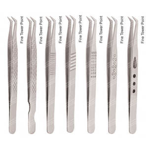 Fine Tower Point Stainless Steel Eyelash Extension Tweezers Silver Color Different Patterns - Product Image 1