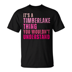 T-shirt Timberlake Thing con testo nero e rosa, maglietta promozionale unisex - Product Image 2
