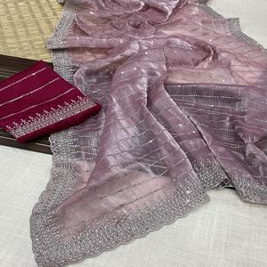 Calidad de exportación India Estilo moderno Alta demanda Último Sari Jimichu Shifon con trabajo de bordado Exportador y proveedor indio - Product Image 1