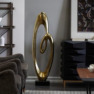 Escultura decorativa abstracta de metal de aluminio, estatua de decoración del hogar con base negra, figurita de acento de 16 "X 5" X 52 ", dorado - Product Image 1