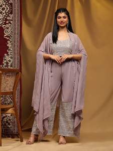 นักออกแบบล่าสุดการลําดับการเย็บปักถักร้อยเทียม Georgette ทํางานแฟนซีท็อปพาลาซโซโดยโซน Fab - Product Image 2