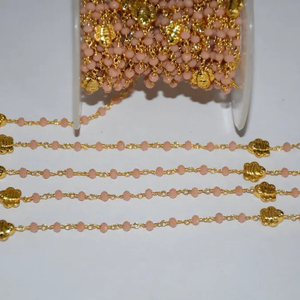 Top qualité plaqué or belles perles d'opale rose et breloques animales chaîne de chapelet, chaîne de perles de fil pour la fabrication de bracelets de bijoux - Product Image 2