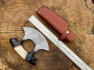 Cuchillo Alaskan ULU Hecho en Acero de Damasco con Funda de Cuero, Ideal para Picar y Cortar - Product Image 4