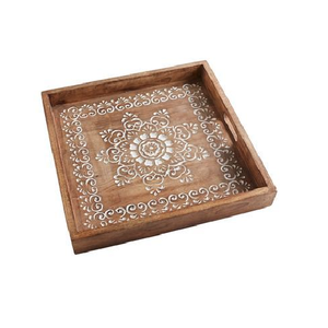 Décor à la maison Art thème haut Standard bois plateau de service dernière conception ronde de haute qualité avec corde Format cadeau de vacances de noël - Product Image 2