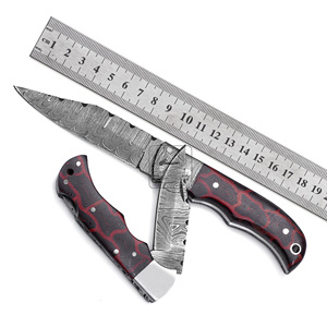 Jeu de couteaux personnalisables en acier damas de qualité industrielle OEM gaine en cuir gaufré micarta empreinte digitale chasse en plein air 3 ans - Product Image 1