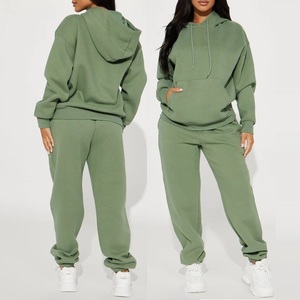 ชุดเซ็ตฮู้ดดี้และกางเกงขายาวผ้ากำมะหยี่หนานุ่มสีพื้นสำหรับฤดูใบไม้ร่วงและฤดูหนาว  ขายส่งชุดฮู้ดดี้เอวลอยสำหรับผู้หญิง - Product Image 4