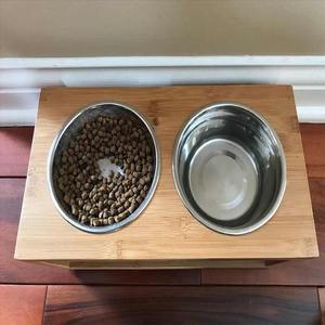 Sustainable Elevated Wood <b>Dog</b> and Cat <b>Bowl</b> <b>Stand</b> Rounded <b>Bowl</b> for Small Pets - Product Image 2