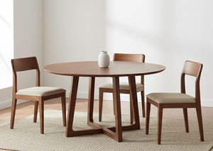 Mesa Redonda de Madera de Acacia Tribeca Loft con Tres Patas en Forma de L y Elegante Acabado en Nogal - Product Image 2