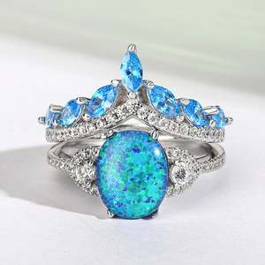 Jeulia Pear Cut <b>Opal</b> Stackable Sterling Silver Wedding <b>Ring</b> Set - Product Image 4