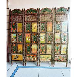 Antique Real Gold Folding Room Divider <strong>4</strong> Panels Movable Bamboo Wall <strong>Partition</strong> for Interior Decoration Art Style - Product Image 2