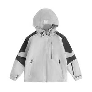 เสื้อโค้ทผ้าฝ้ายมีฮู้ดขนเป็ดสีขาวดำสำหรับเด็กแขนยาวโลโก้ตามสั่ง - Product Image 1