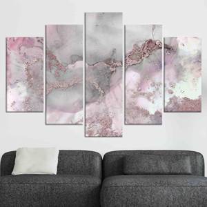 Toile d'art en marbre rose et gris : impression sur verre à l'encre d'alcool scintillante, lot de 5 toiles assorties - Product Image 1