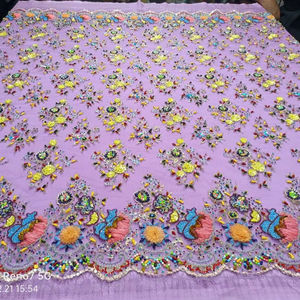 Tissu en dentelle non tissé imperméable brodé à la main, couleur argentée et violette, accessoires pour chaussures de mariage - Product Image 1