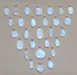 Pierre de lune femmes pendentifs bleu Flashy arc-en-ciel pierre de lune cristal lunette collier fait main bijoux - Product Image 4