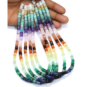 Cuentas Heishi de Cuarzo Arcoíris Multicolor de Alta Calidad, Forma Rondelle, 16 Pulgadas, 7mm-8mm, Cuentas de Piedras Preciosas Multifacéticas Arcoíris - Product Image 1