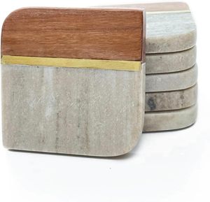 Nouveaux sous-verres carrés en bois élégants et artisanaux, avec incrustation de marbre bicolore, épaisseur 10 mm, personnalisables, tapis sophistiqués - Product Image 5