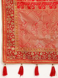 Trendmalls Women's Embroidery <b>Saree</b> with Unstitched Blouse Piece Party Wedding Style Regular Fit (K1112-<b>Red</b>) - Product Image 5