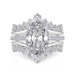 Ensemble de 2 bagues de mariage Jeulia en moissanite, torsadées, serties, ovales, style puzzle - Product Image 1