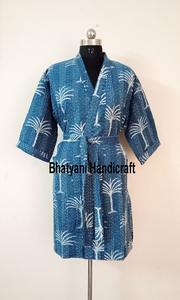 Handmade Cotton Varsity <b>Jacket</b> New Indigo Kantha Quilted Design Winter Wear <b>Kimono</b> Indian Canvas Puffer <b>Jacket</b> Finished Letter - Product Image 2