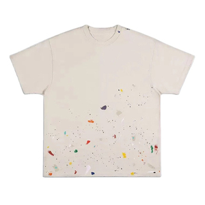 T-Shirt à col rond vintage pour hommes de haute qualité Patch brodé en détresse personnalisé motif solide maillot court décontracté surdimensionné - Product Image 4