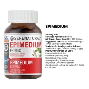 Sepenatural Precio al por Mayor, Se Acepta OEM/ODM, Extracto de Epimedium de Grado Alimenticio, 60 Cápsulas, Método de Cultivo Silvestre, 430mg TR Natural - Product Image 2