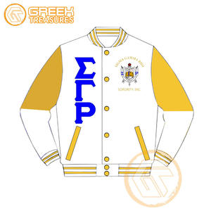 Chaqueta universitaria de seda impermeable con bordado de satén Sigma Gamma Rho personalizada, chaquetas griegas transpirables de alta calidad para mujeres - Product Image 6
