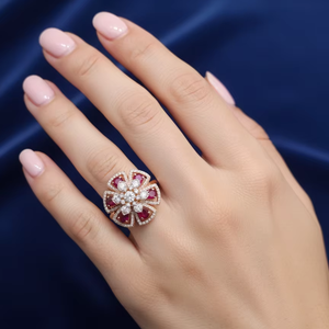 แหวนเพชรโมอิสซาไนต์เงินแท้ 925 คุณภาพพรีเมียม ประดับด้วยพลอยสีแดง - Product Image 3