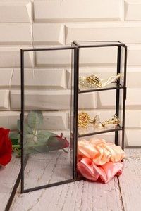 Three Compartment Custom Sizing Zinc Plating Black Color Home Decorative Tapered <b>Glass</b> <b>Box</b> Top Selling Item for Bulk Export - Product Image 3