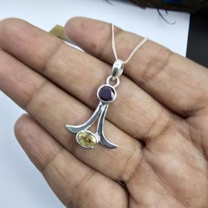 925 Sterling Silver Natural Red Garnet and Citrine Pendant Plated Two-Gemstone Statement Jewelry with Diamond Brass <b>Charms</b> - Product Image 3
